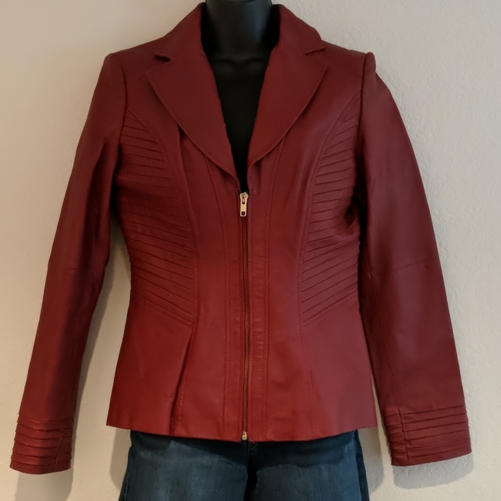 Red Leather Blazer Jacket